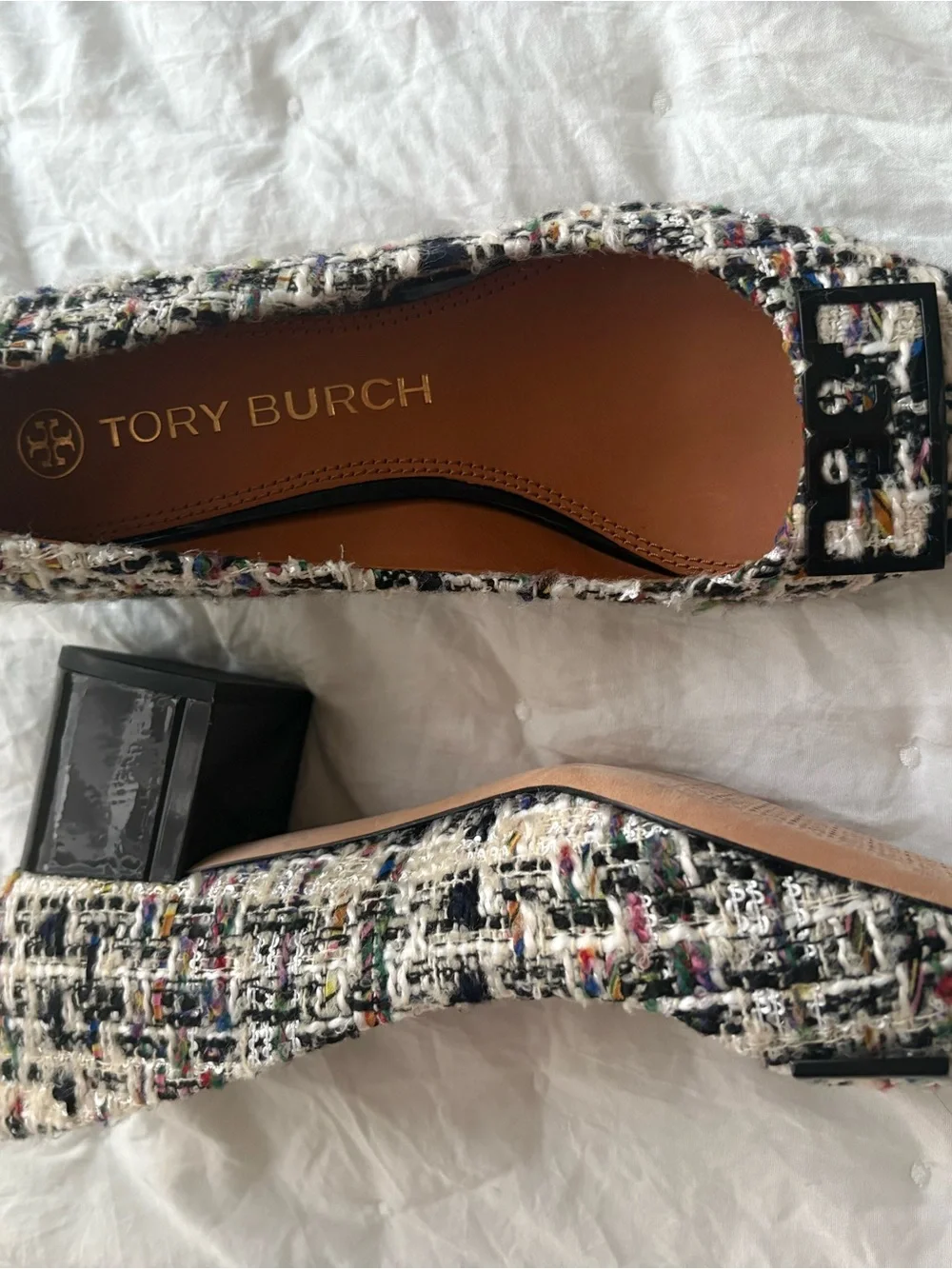 Tory Burch Black & Multicolor Tweed Pointed Ballet Flats